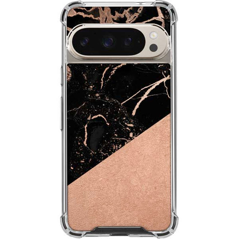 Black and Rose Gold Marble Split Pixel 9 Pro XL Clear Case